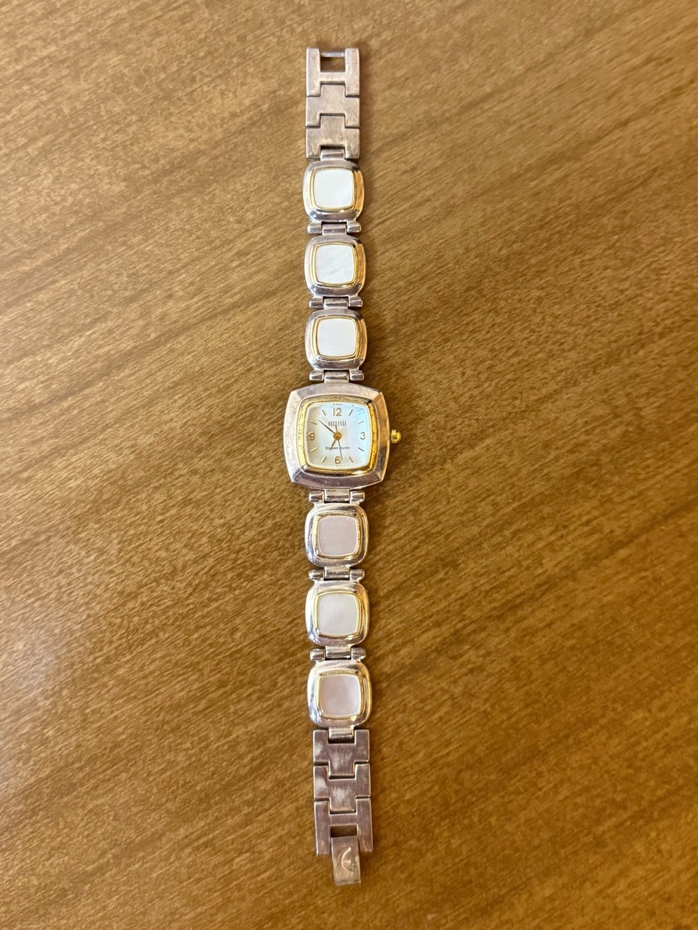 Vintage Ecclissi 925 Sterling Silver Mother of Pearl Panel Link Watch 31650
